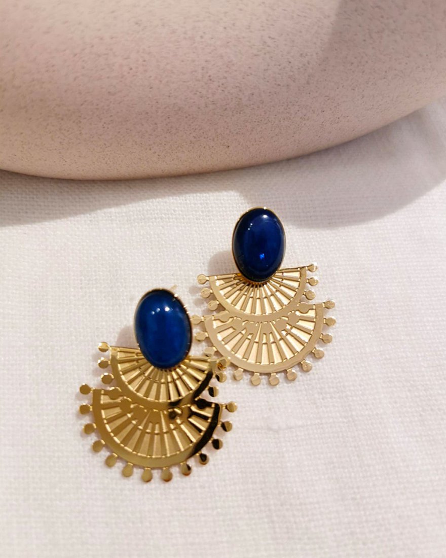 Boucles d'oreilles dorées vintage rose framboise ou bleu marine
