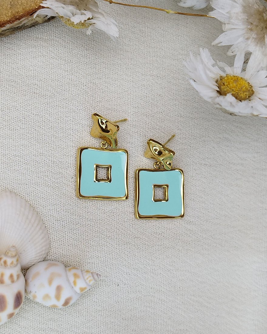 Boucles d'oreilles acier doré pampille carrée