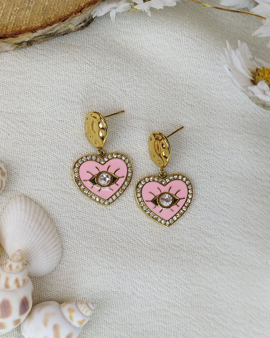 Boucles d'oreilles acier doré pampille coeur