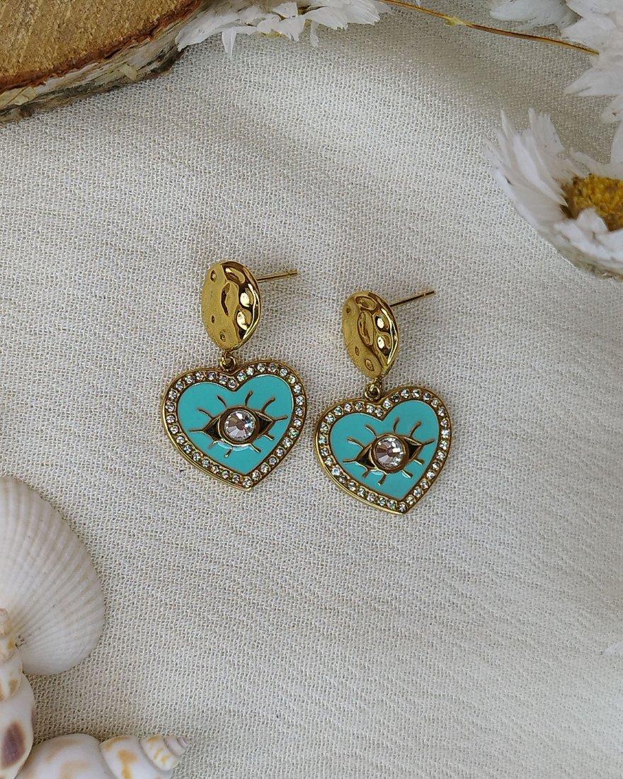 Boucles d'oreilles acier doré pampille coeur