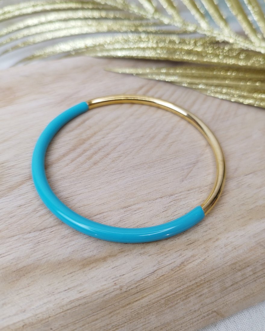 Jonc bicolore acier inoxydable doré