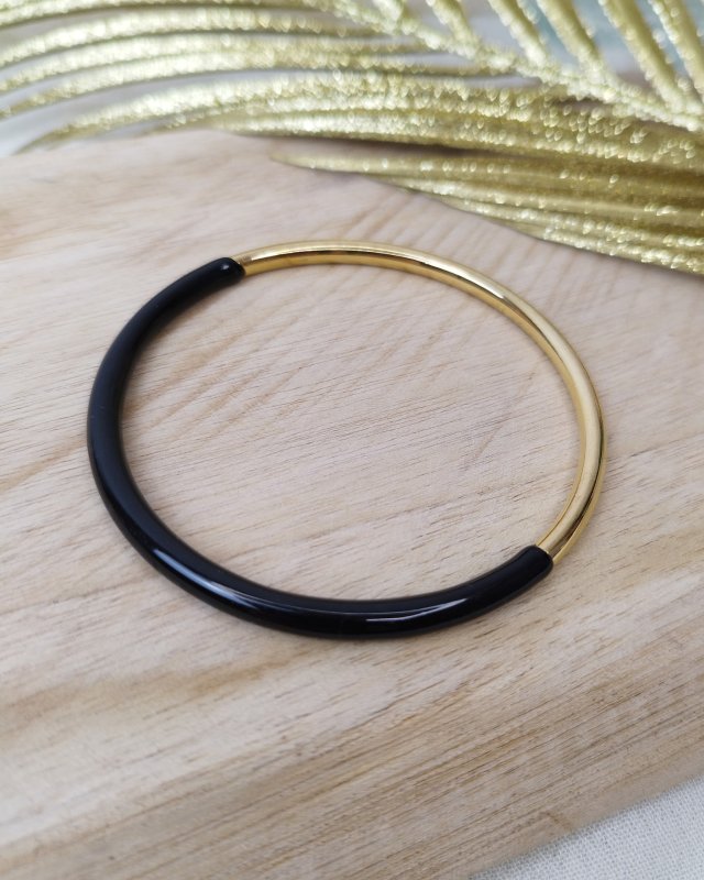 Jonc bicolore acier inoxydable doré