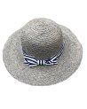 Chapeau raphia gris et ruban rayé