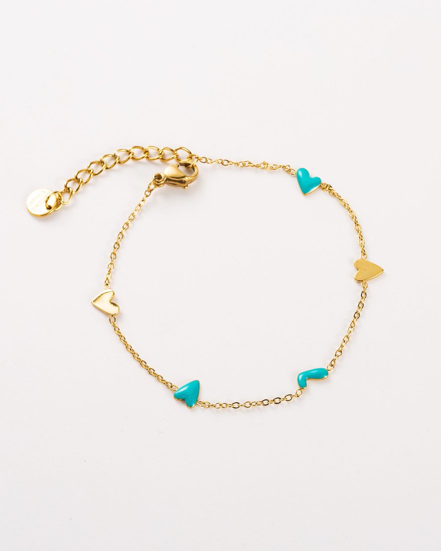 Bracelet coeurs turquoises en acier doré