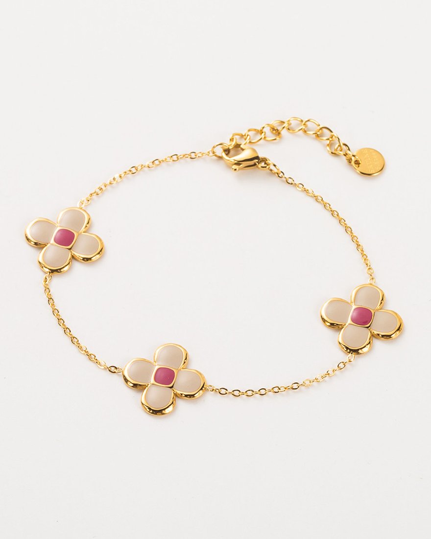 Bracelet à 3 fleurs en acier doré
