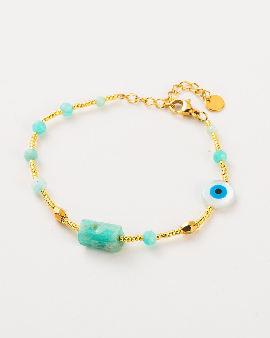 Bracelet oeil en perles dorées et amazonite