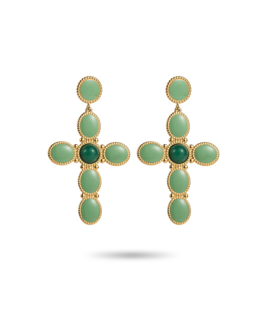 Boucles d'oreilles croix colorée et millegrains