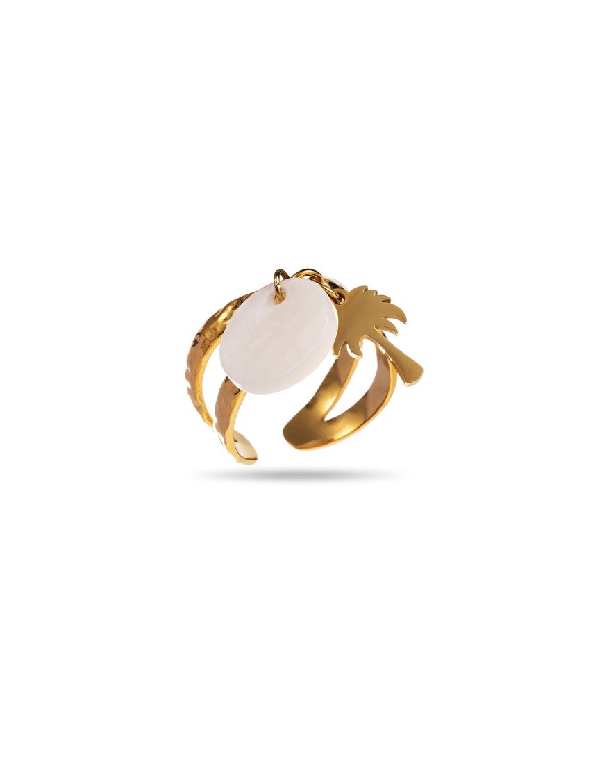 Bague dorée à pampille palmier