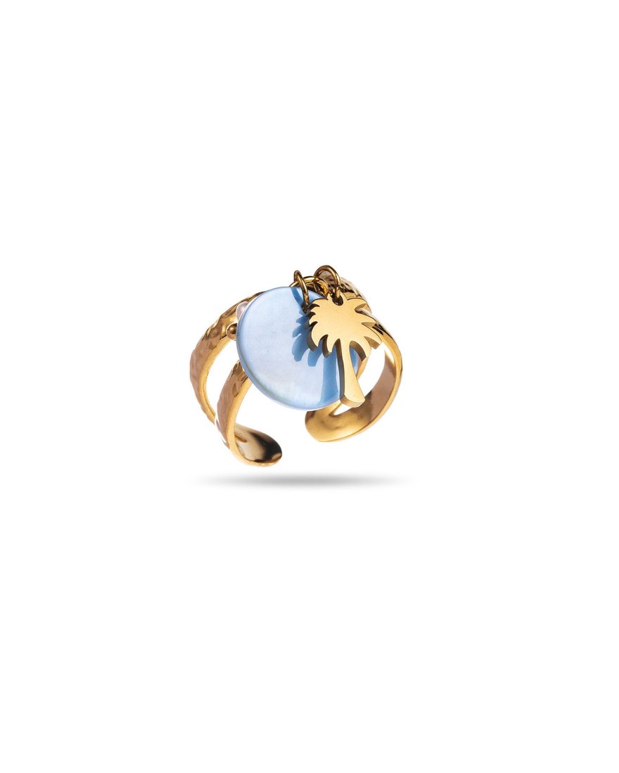 Bague dorée à pampille palmier