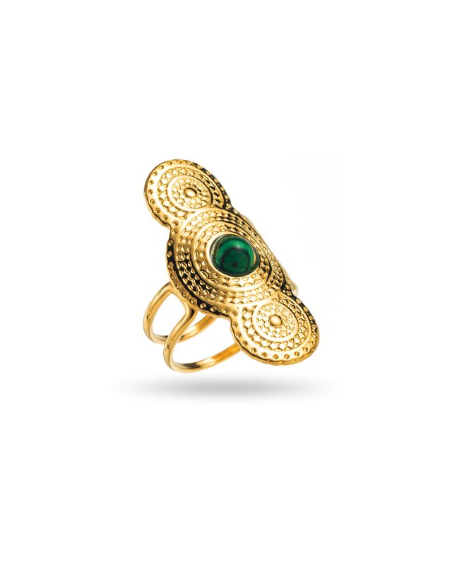 Longue bague en acier avec une pierre naturelle