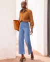 Jeans à pont en denim stone à gros boutons
