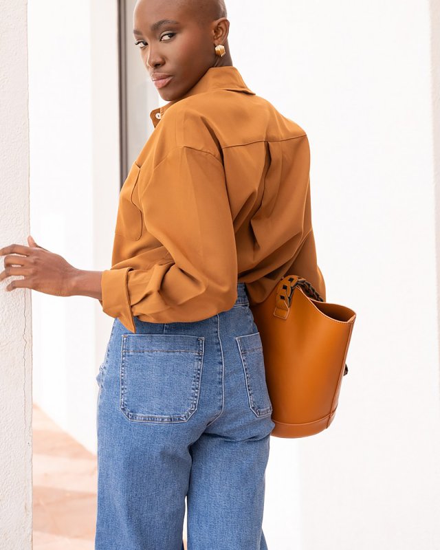 Jeans à pont en denim stone à gros boutons