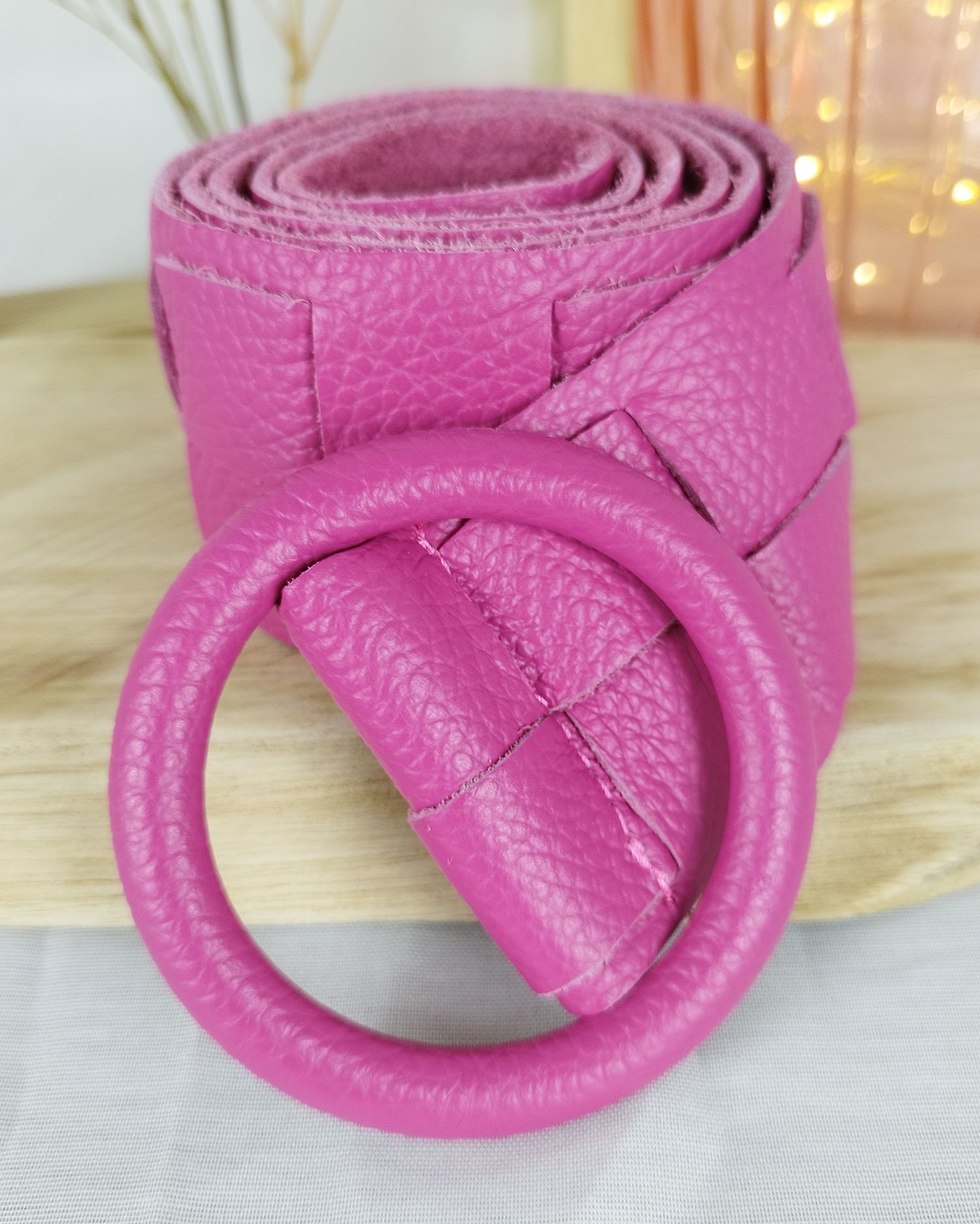 Ceinture En Cuir Véritable FASHIONGEN SOLAINE - Boucle Ronde - Large - Fabriquée En France