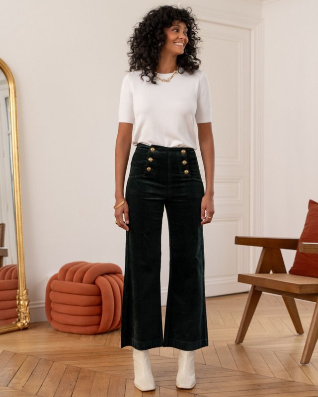 Pantalon à pont en velours...