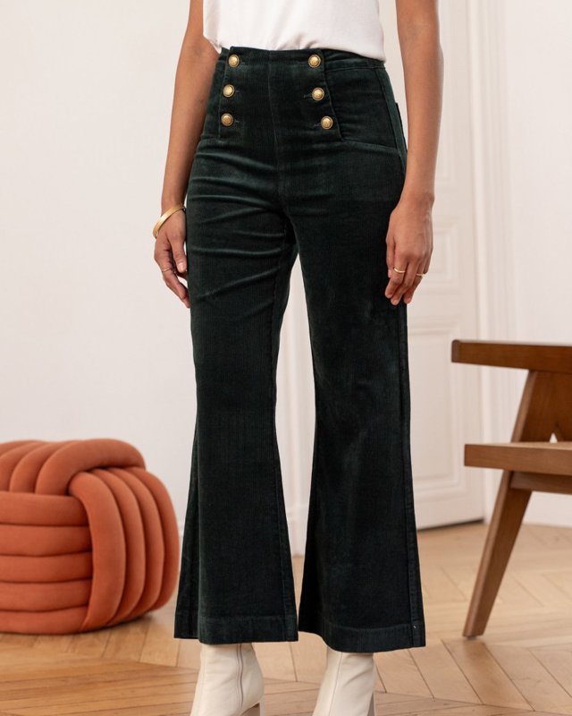 Pantalon à pont en velours côtelé vert sapin