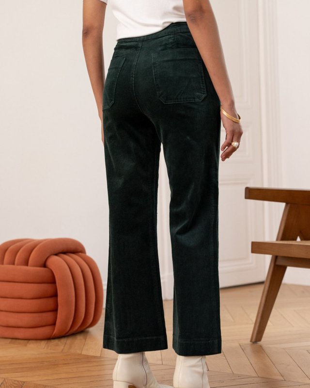 Pantalon à pont en velours côtelé vert sapin