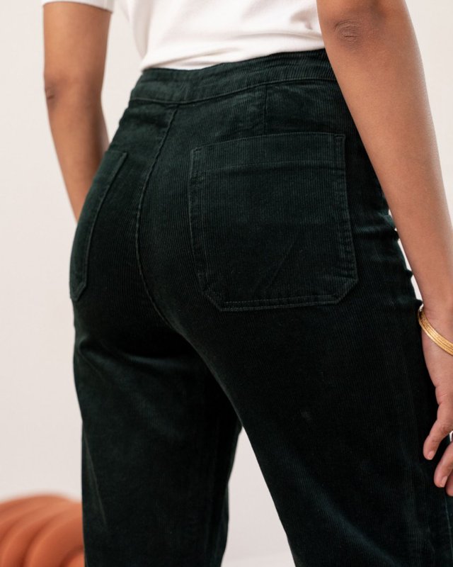 Pantalon à pont en velours côtelé vert sapin