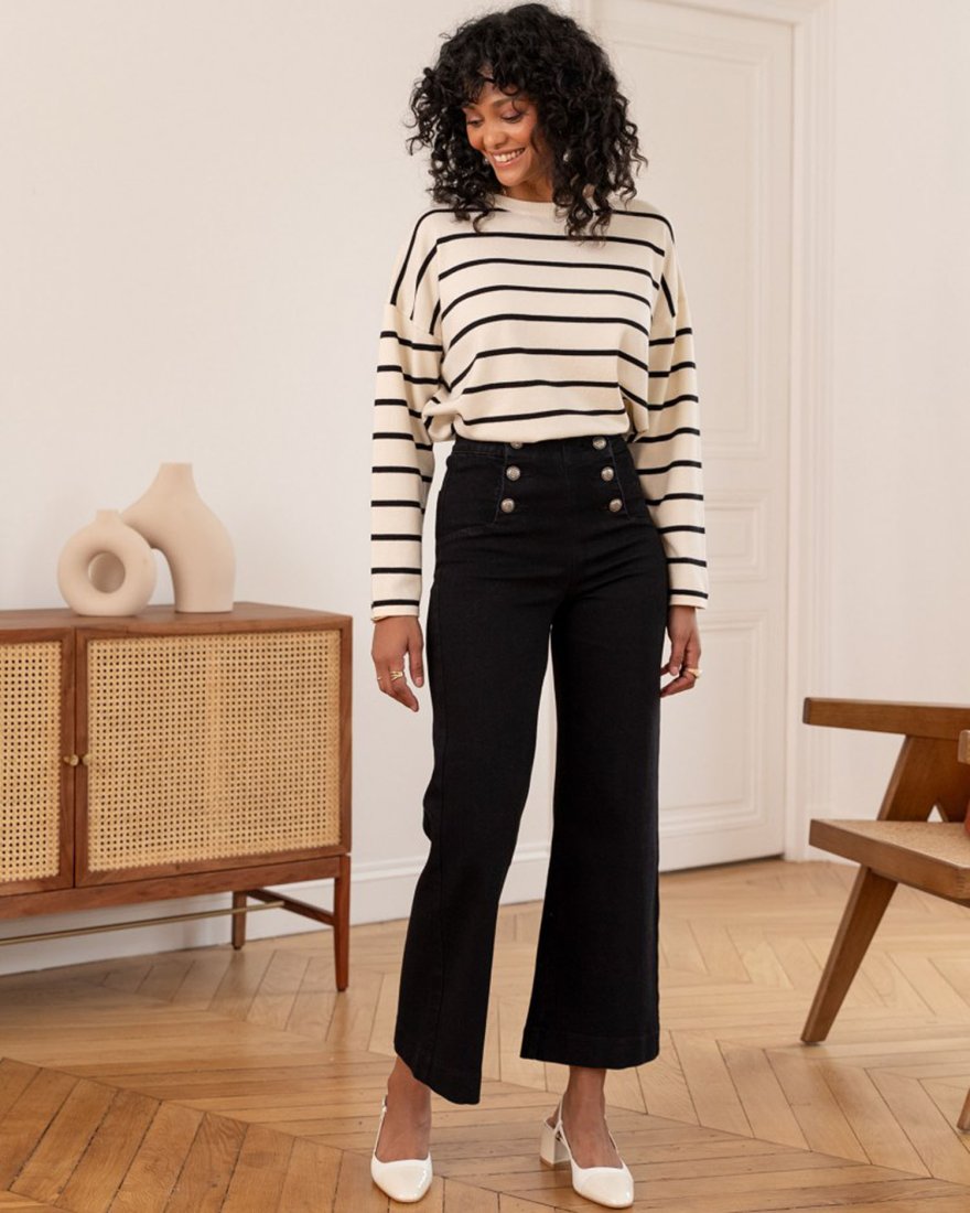 Jean's à pont noir à gros boutons dorés