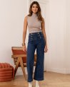 Jean wide à pont en denim foncé avec boutons