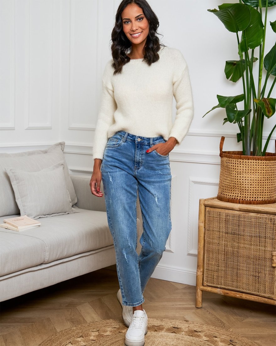 Jeans momfit déchiré en denim bleu clair
