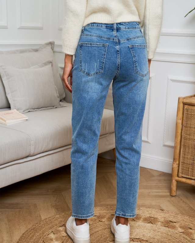 Jeans momfit déchiré en denim bleu clair