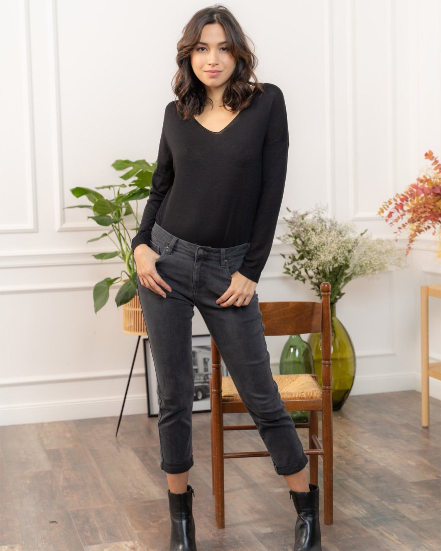 Jeans gris momfit avec revers