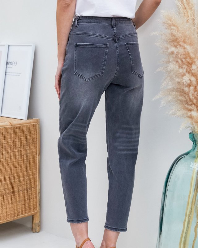 Jeans 7/8 en denim gris délavé