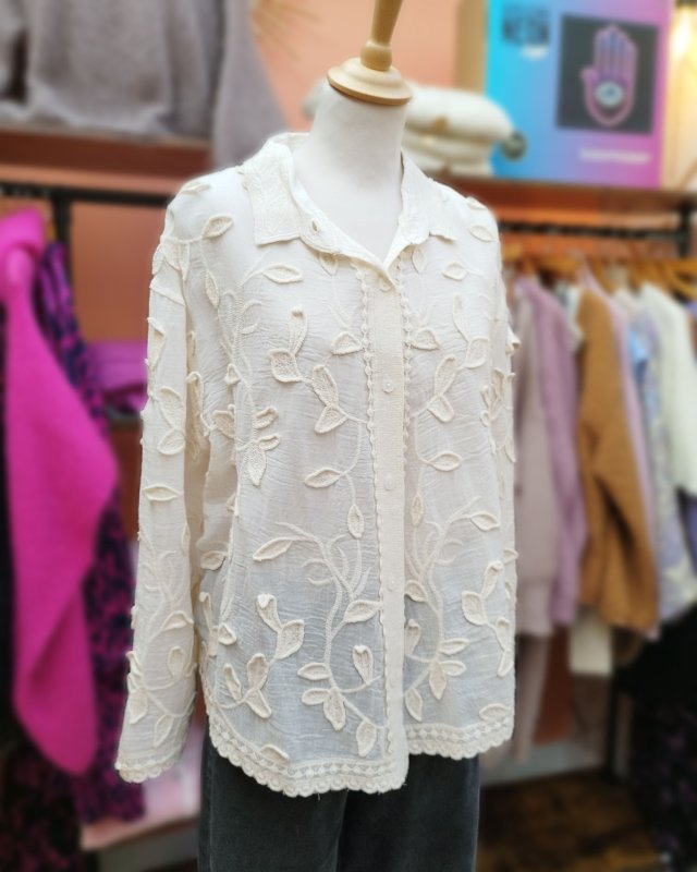 Chemisier en coton beige à...