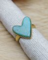 Bague à coeur turquoise en acier doré