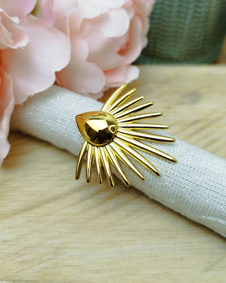 Bague demi-soleil en acier doré