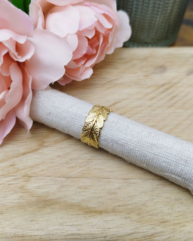 Bague feuillage en acier doré