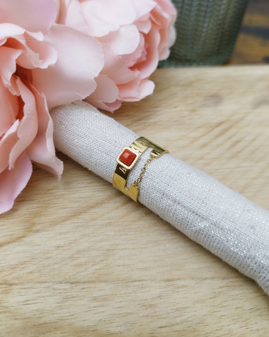 Bague chiffre romain et pierre orange