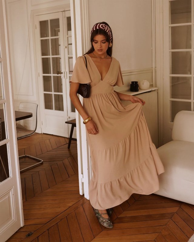 Robe longue unie beige