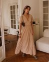 Robe longue unie beige