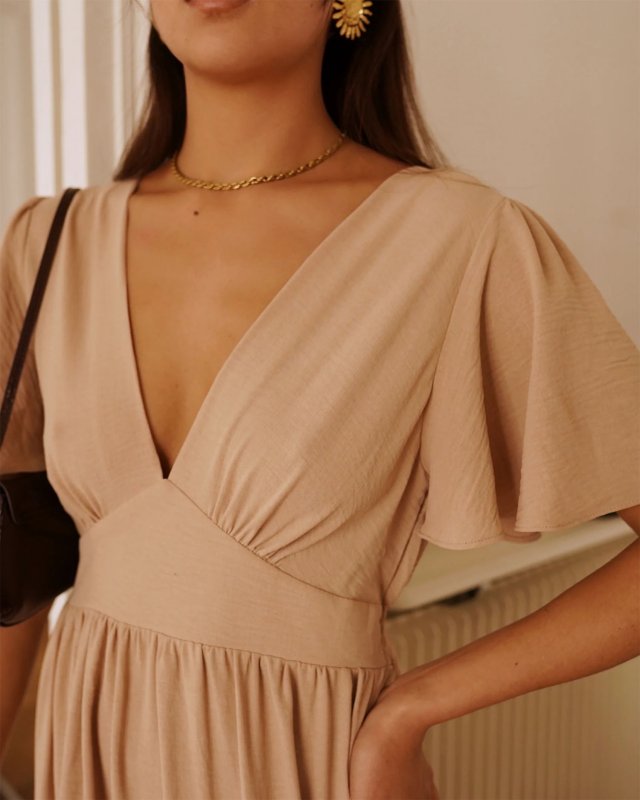 Robe longue unie beige