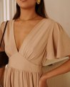 Robe longue unie beige
