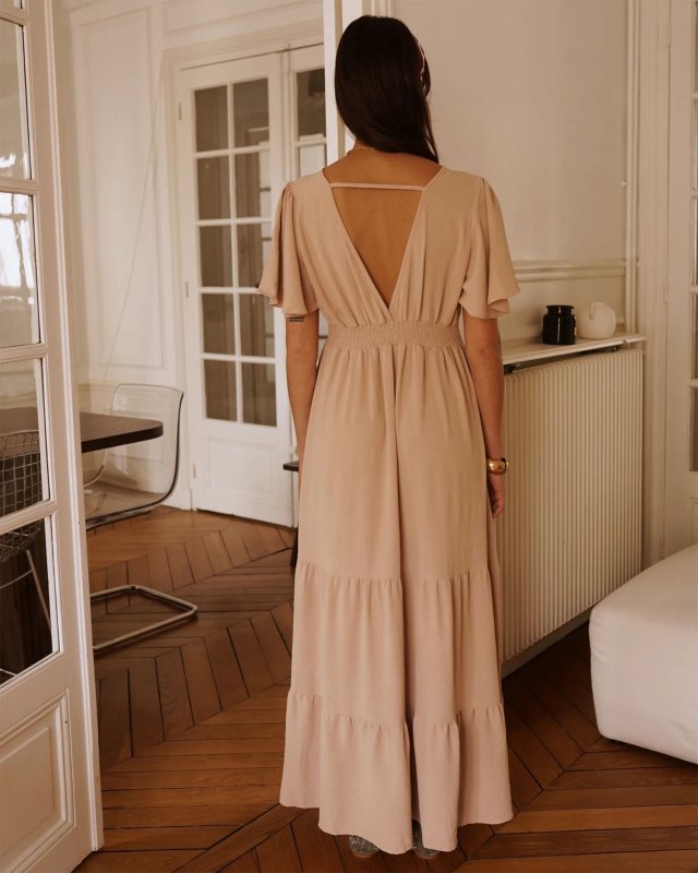 Robe longue unie beige