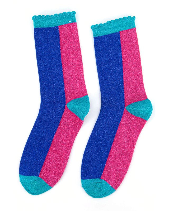 Chaussettes blocs de couleurs bleu et rose