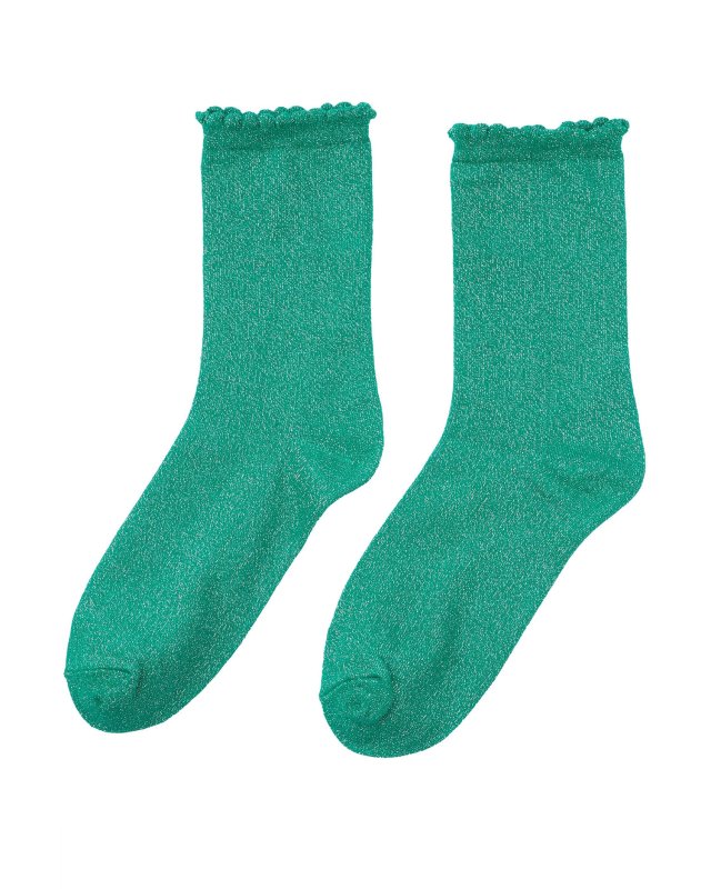 Chaussettes vertes pailletées à bords festonnés