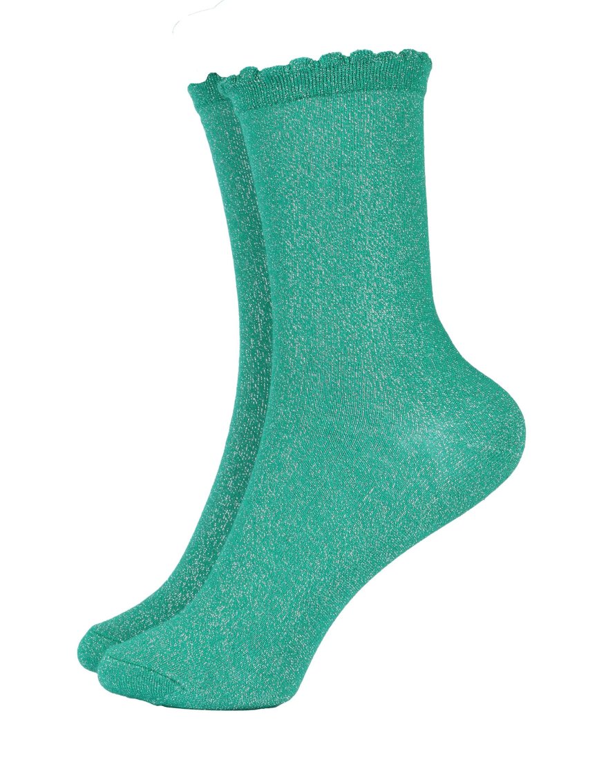 Chaussettes vertes pailletées à bords festonnés