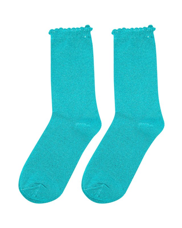Chaussettes bleues pailletées à feston