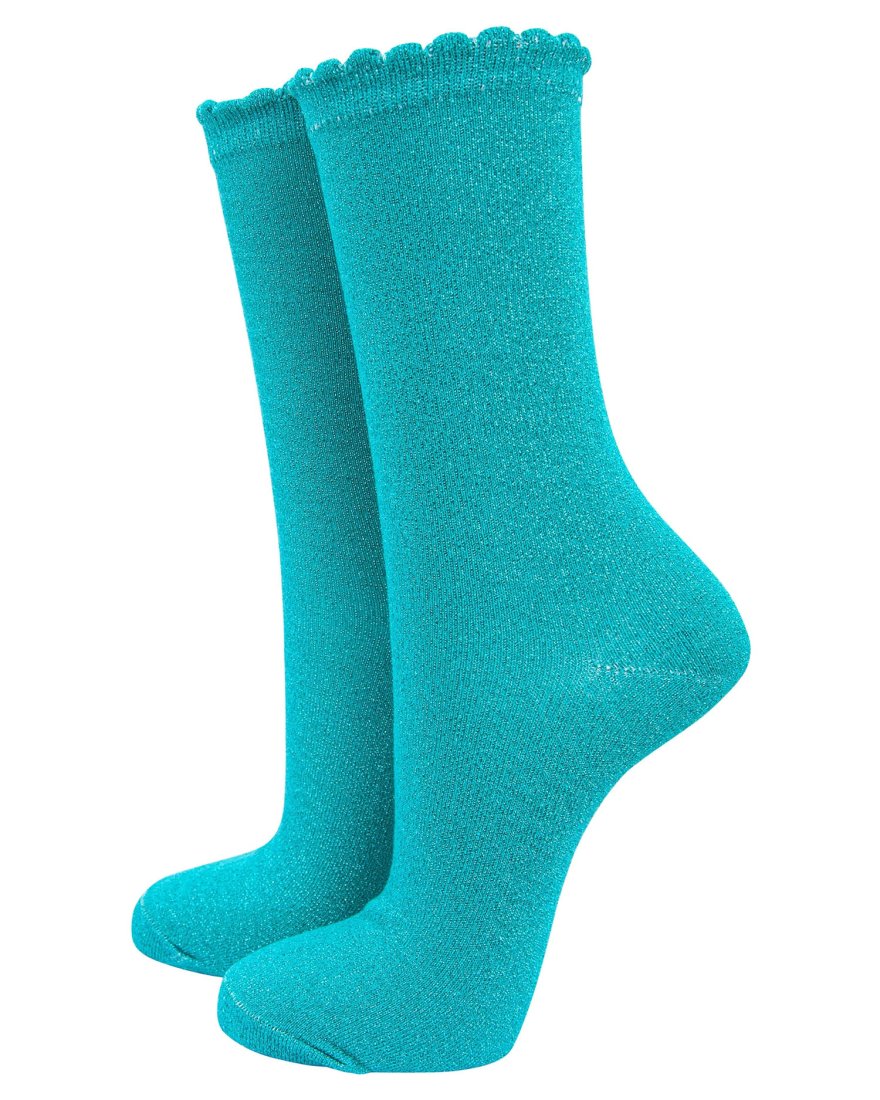 Chaussettes bleues pailletées à feston