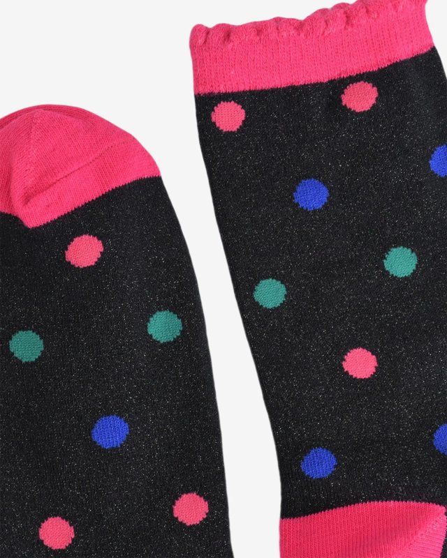 Chaussettes noires pailletées à pois multicolores