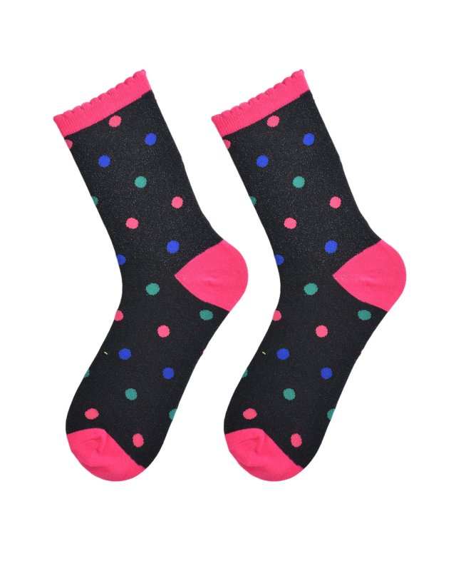 Chaussettes noires pailletées à pois multicolores