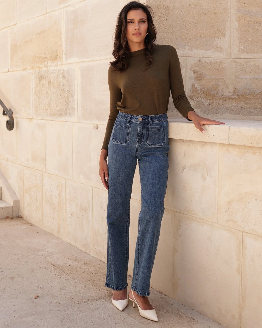 Jean Felix en denim stone et poches plaquées
