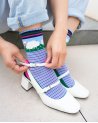 Chaussettes rayées avec un mouton et un agneau