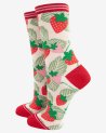 Chaussettes beige avec des fraisiers