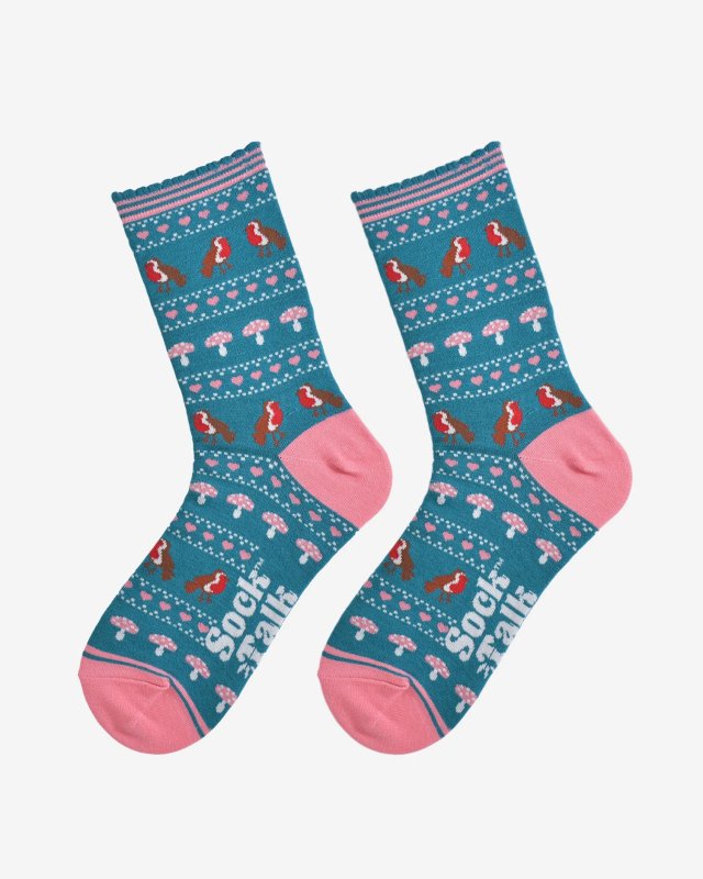 Chaussettes avec des rouges-gorges et détails roses