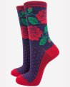 Chaussettes bleu marine avec des roses anglaises