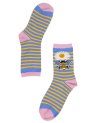 Chaussettes à rayures bleues et jaunes avec une abeille
